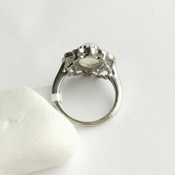Vintage Moonstone Amethyst Zircon ring sterling silver Size 7.5 - Picture 7 of 12